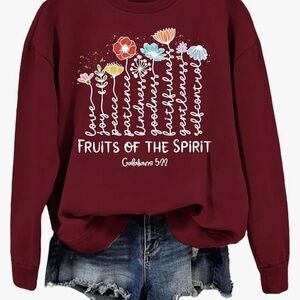 NWT SAUIVD Floral Maroon Christian Sweatshirt Galatians 5:22 SZ L